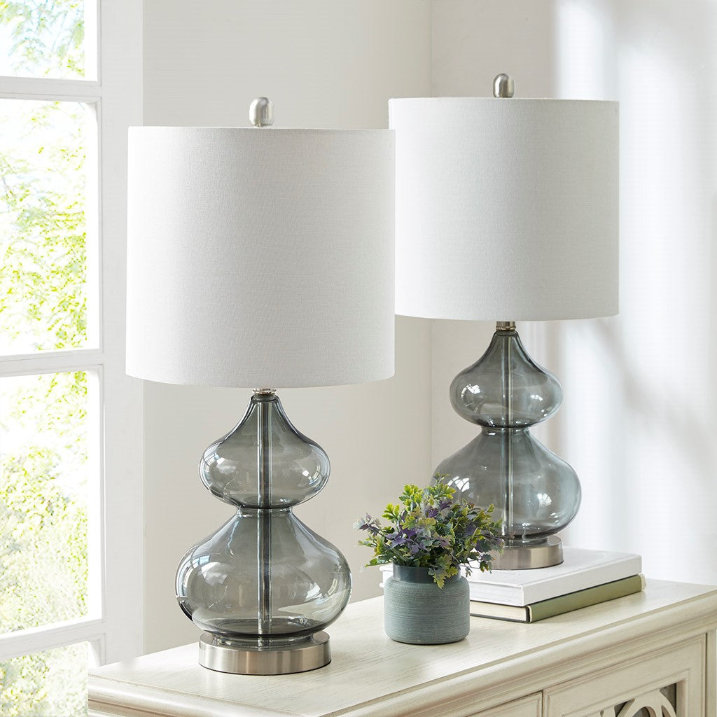 Clear Glass Base Table Lamps, Grey Glass (SET OF 2)