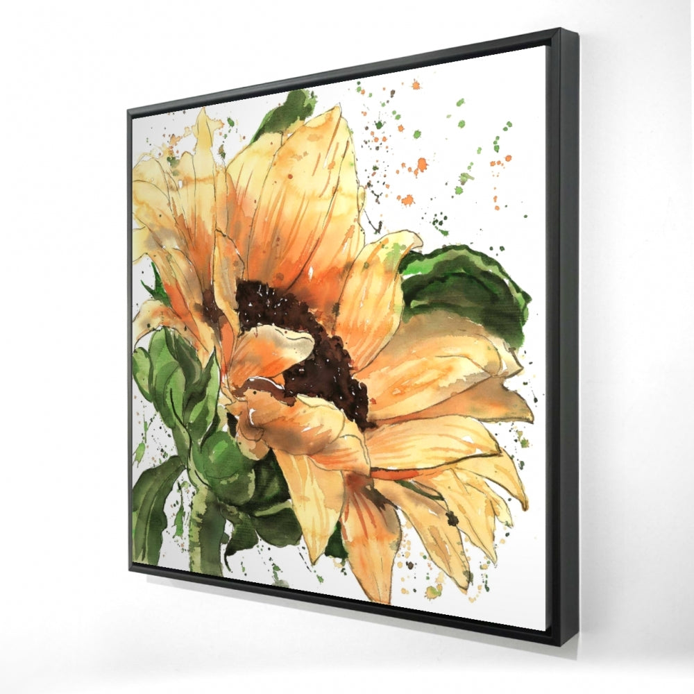 Sunflower in Bloom | Framed Print On Canvas 24" X 24"