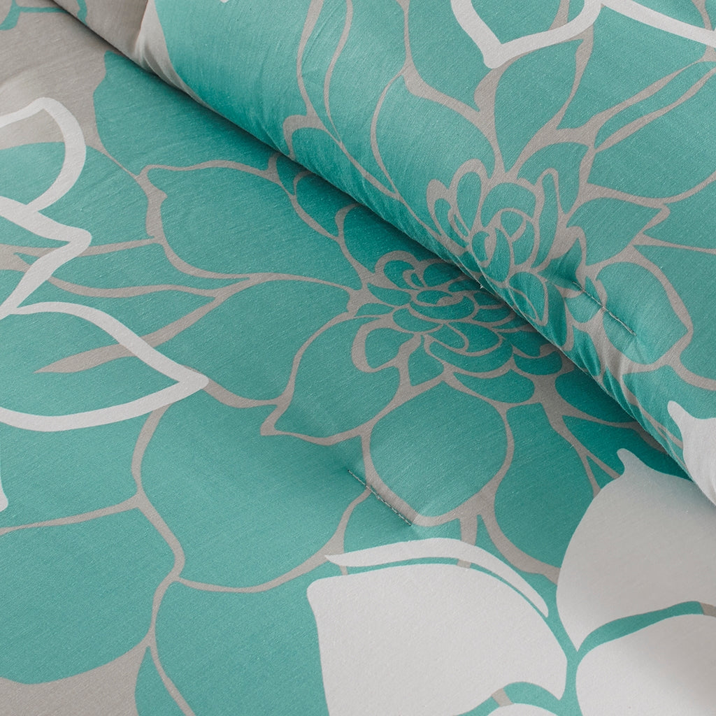 Spring Floral Comforter Set, Aqua Blue