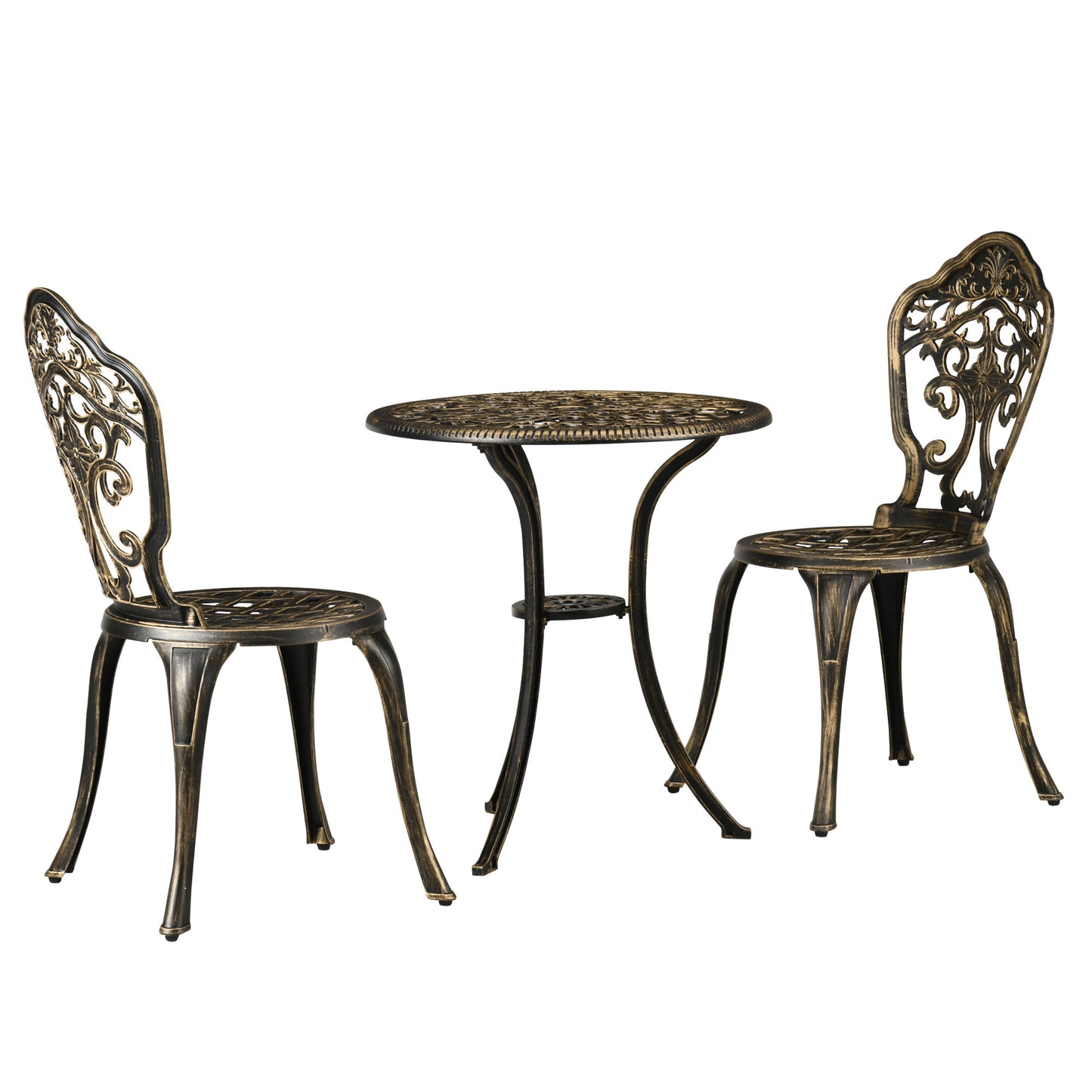 Outdoor 3 Piece Garden Bistro Set, 2 Chairs and A Round Coffee Table with Parasol Hole for Balcony, Patio, Bronze