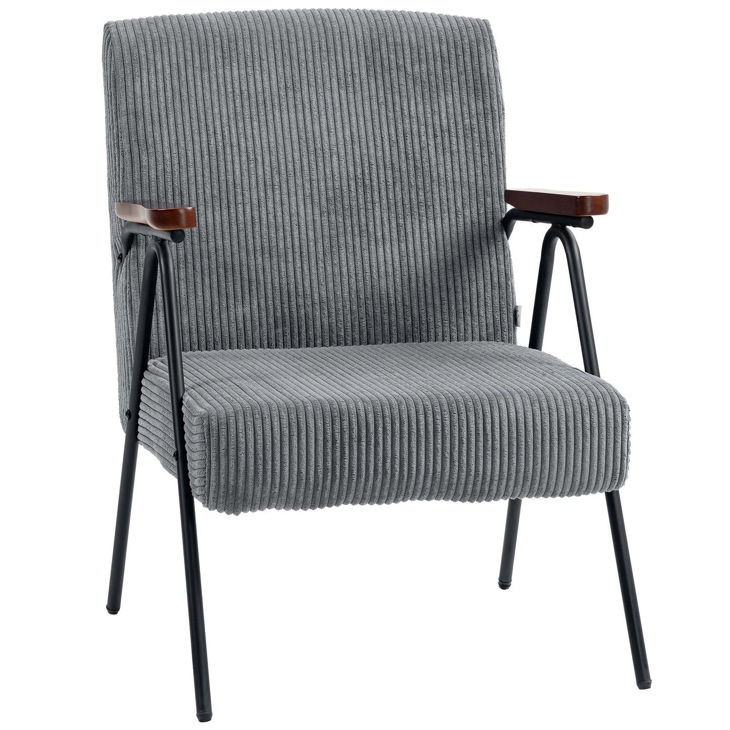 Modern Armchair, Upholstered Corduroy Accent Chair with Wood Arms and Steel Frame in white