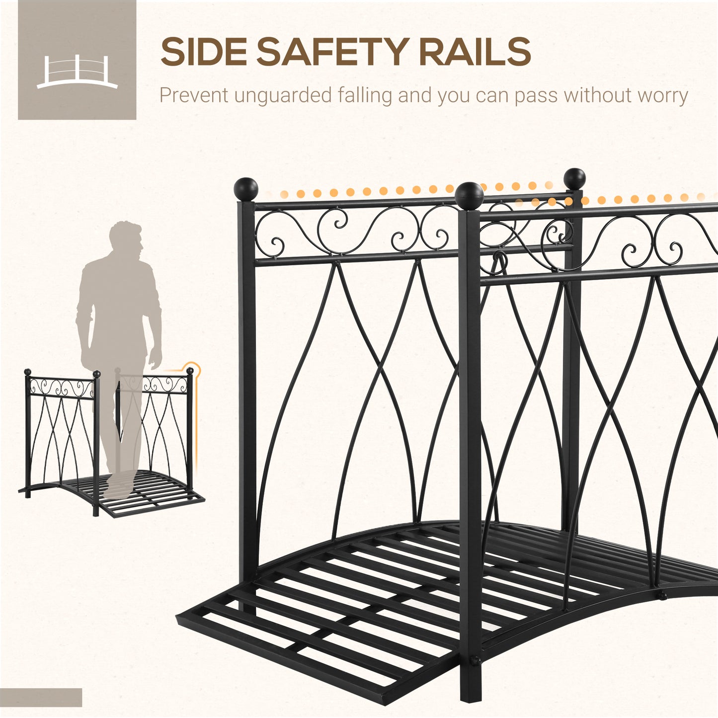 3.3FT Classic Garden Bridge with Safety Railings Arc Footbridge Decorative Pond Bridge for Backyard Creek Stream, Black