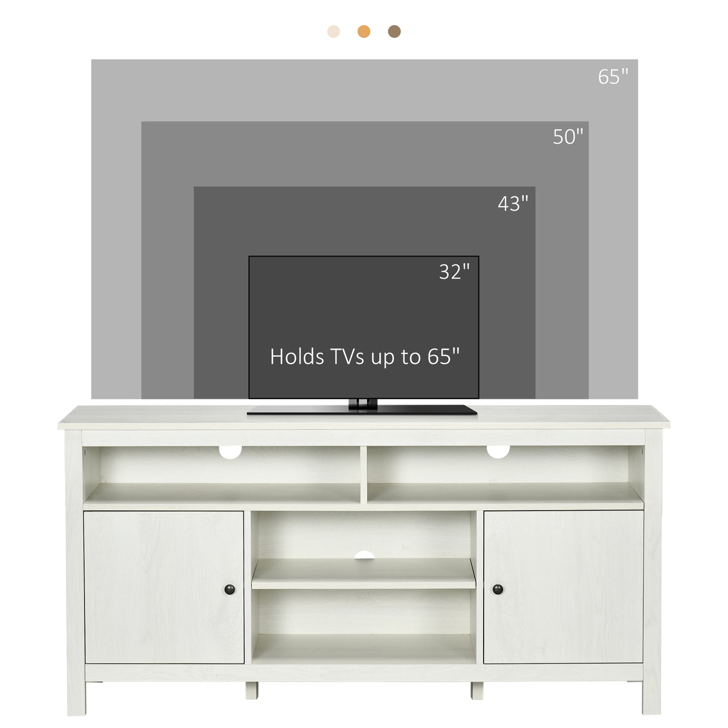 TV Stand for TVs up to 55", TV Unit with Storage Cupboard and Shelves, 55.1" x 15.7" x 27", White