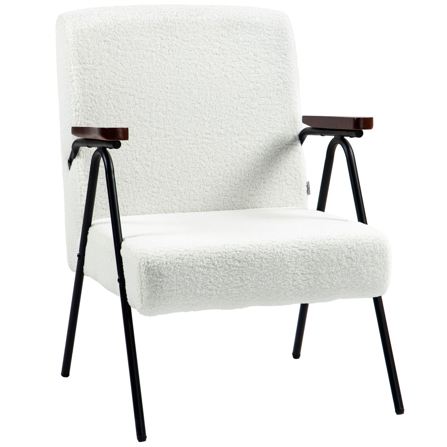 Modern Armchair, Upholstered Corduroy Accent Chair with Wood Arms and Steel Frame in white