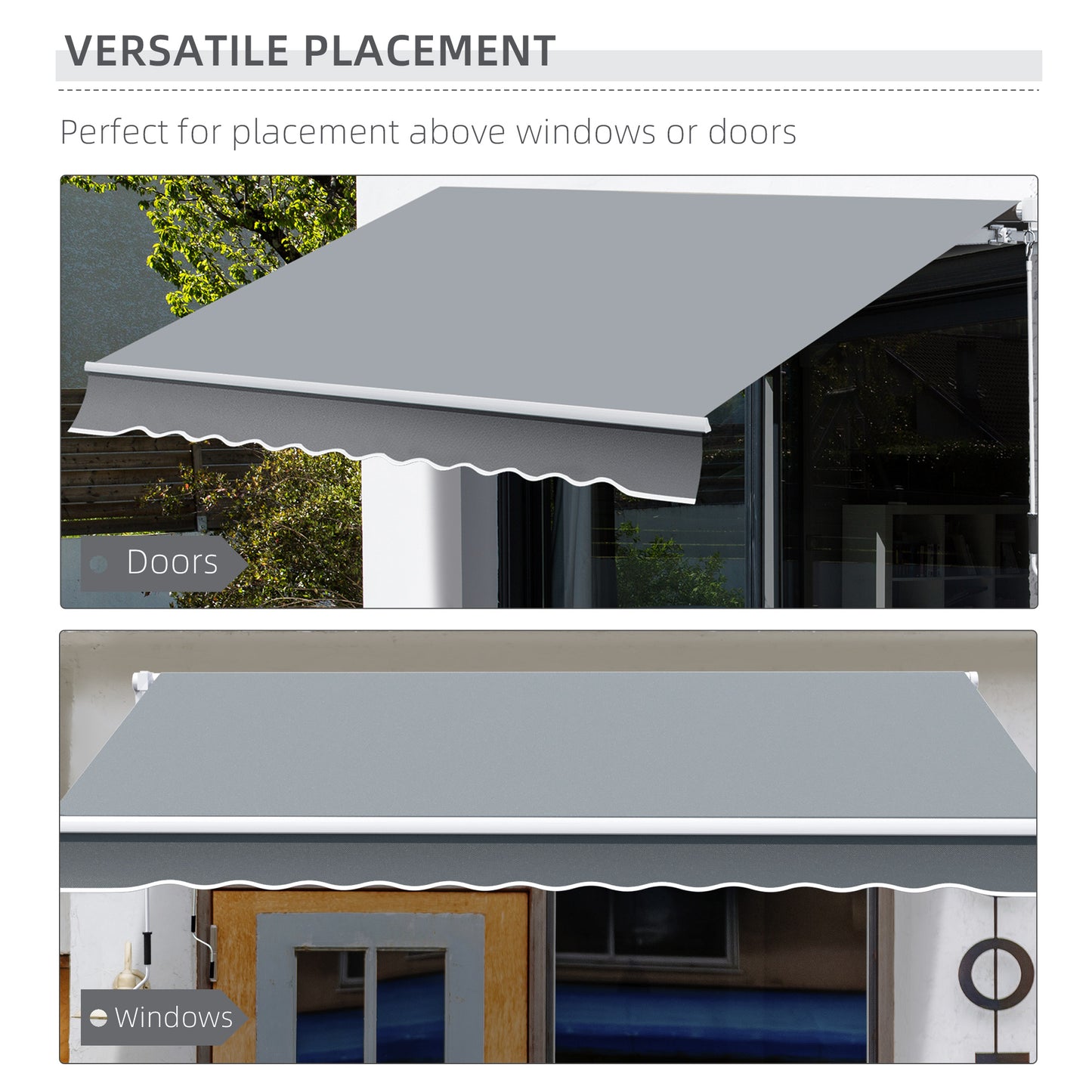 Outsunny 13' x 8' Manual Retractable Patio Awning Sun Shade Outdoor Deck Window Door Canopy Shelter Aluminum Frame Grey