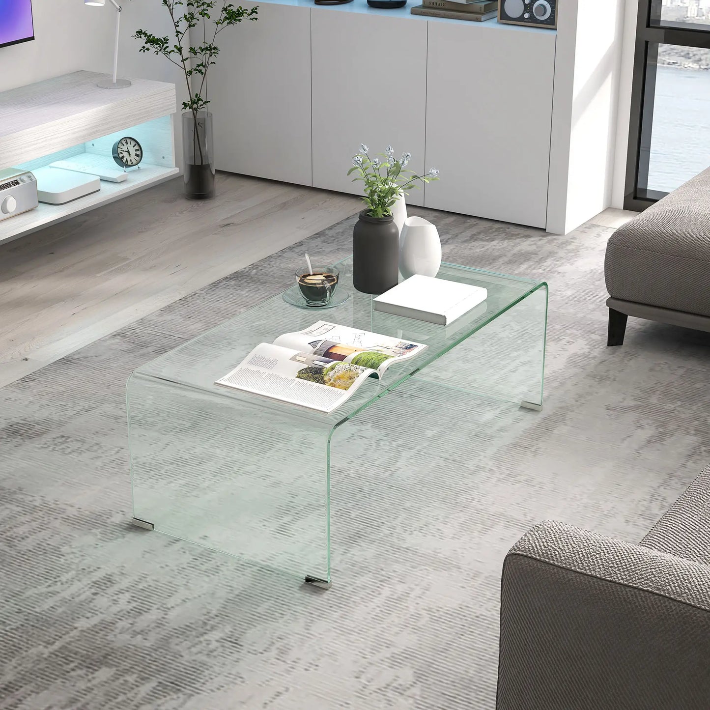 Clear Glass Coffee Table with Safe Rounded Edges