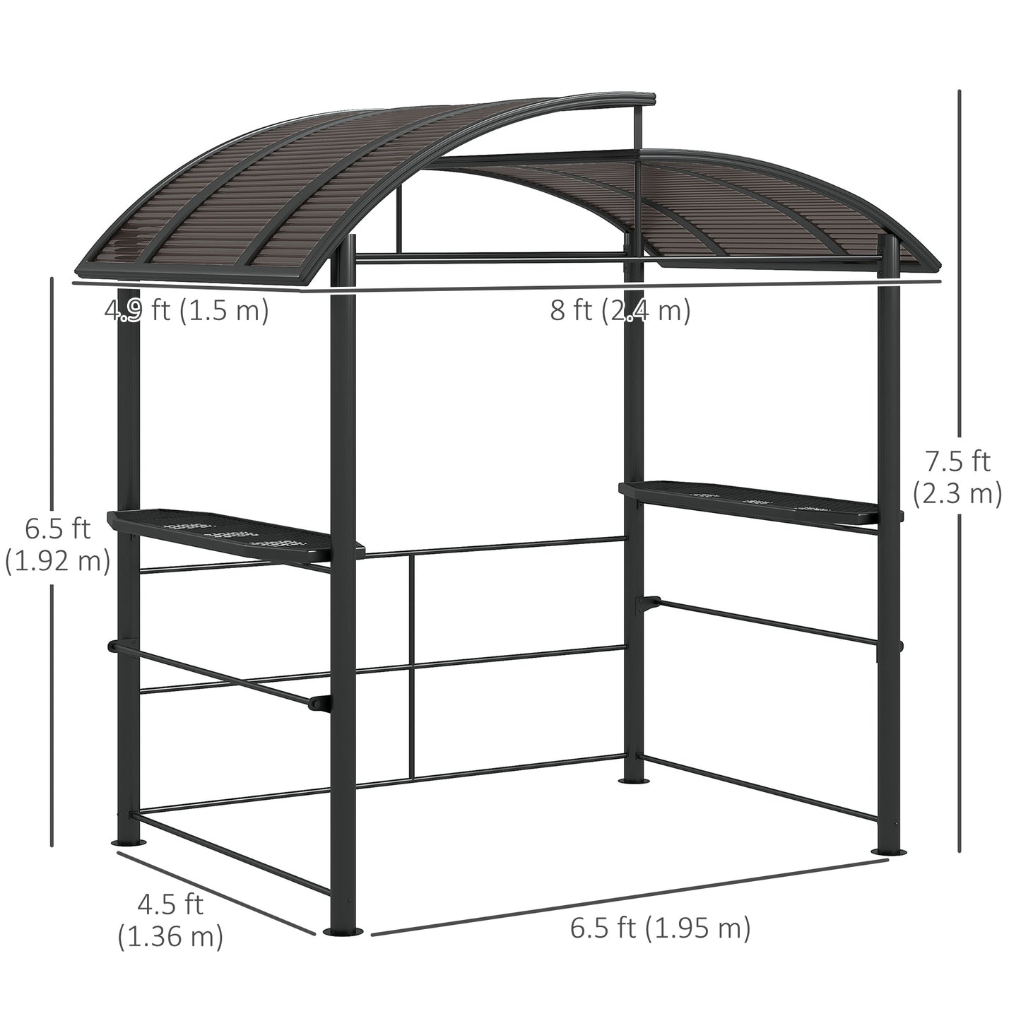 8' x 5' Grill Gazebo with Vented PC Roof, Side Shleves, Dark Grey