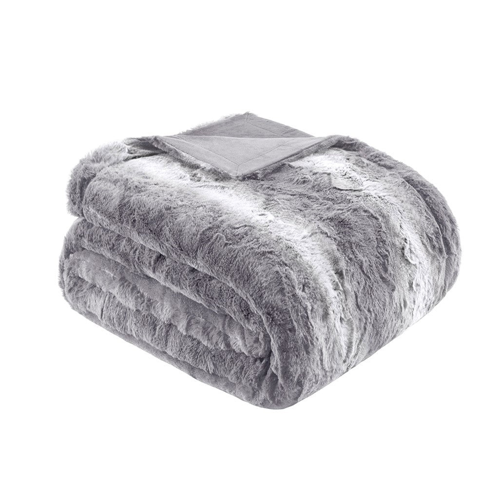 Oversized 60x70" Faux Fur Throw Blanket, Grey