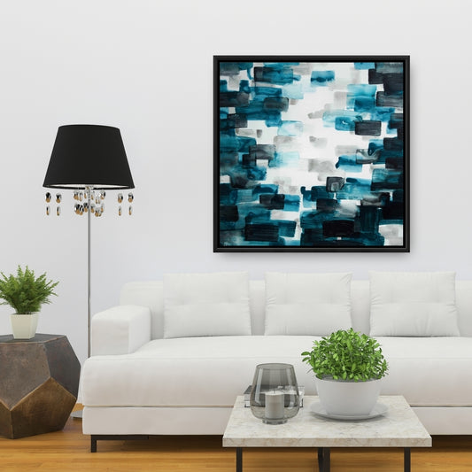 Turquoise and Gray | Framed Print On Canvas 36" X 36"