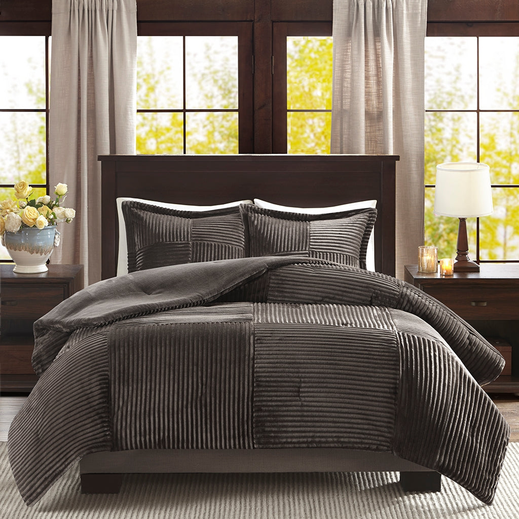 Corduroy Plush Comforter Mini Set, Grey