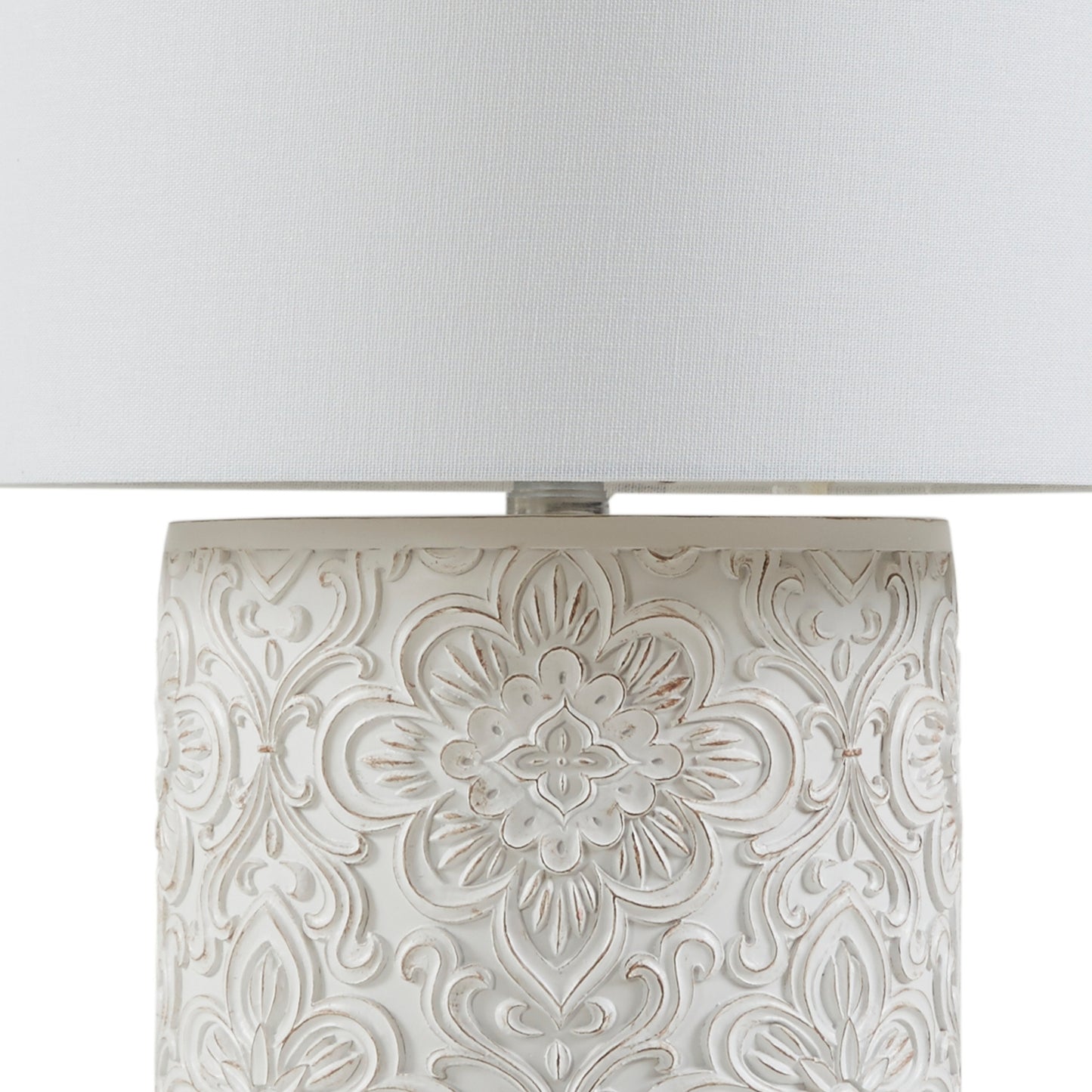 Dimmable Farmhouse Distressed Floral Table Lamp, Cream