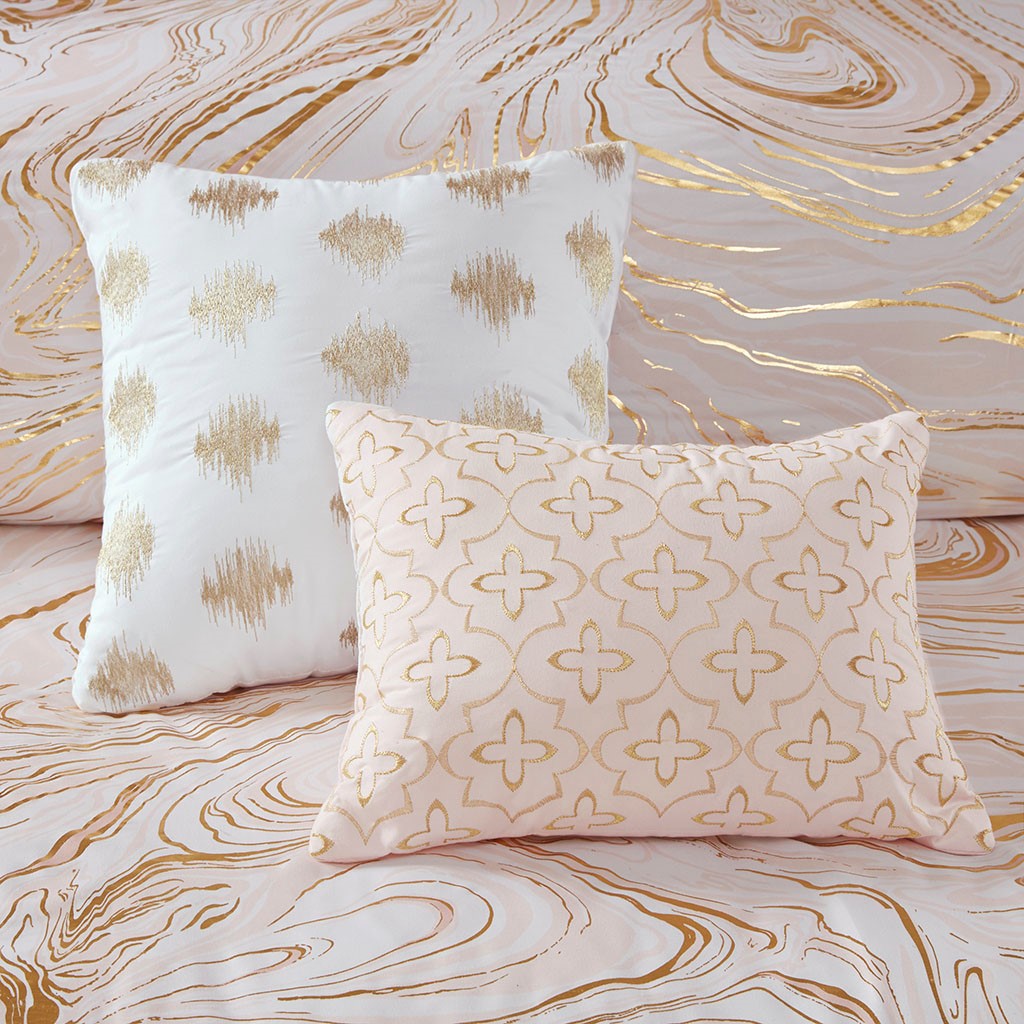 Metallic Marble Swirl 5-Piece Comforter Set, Pink/Gold