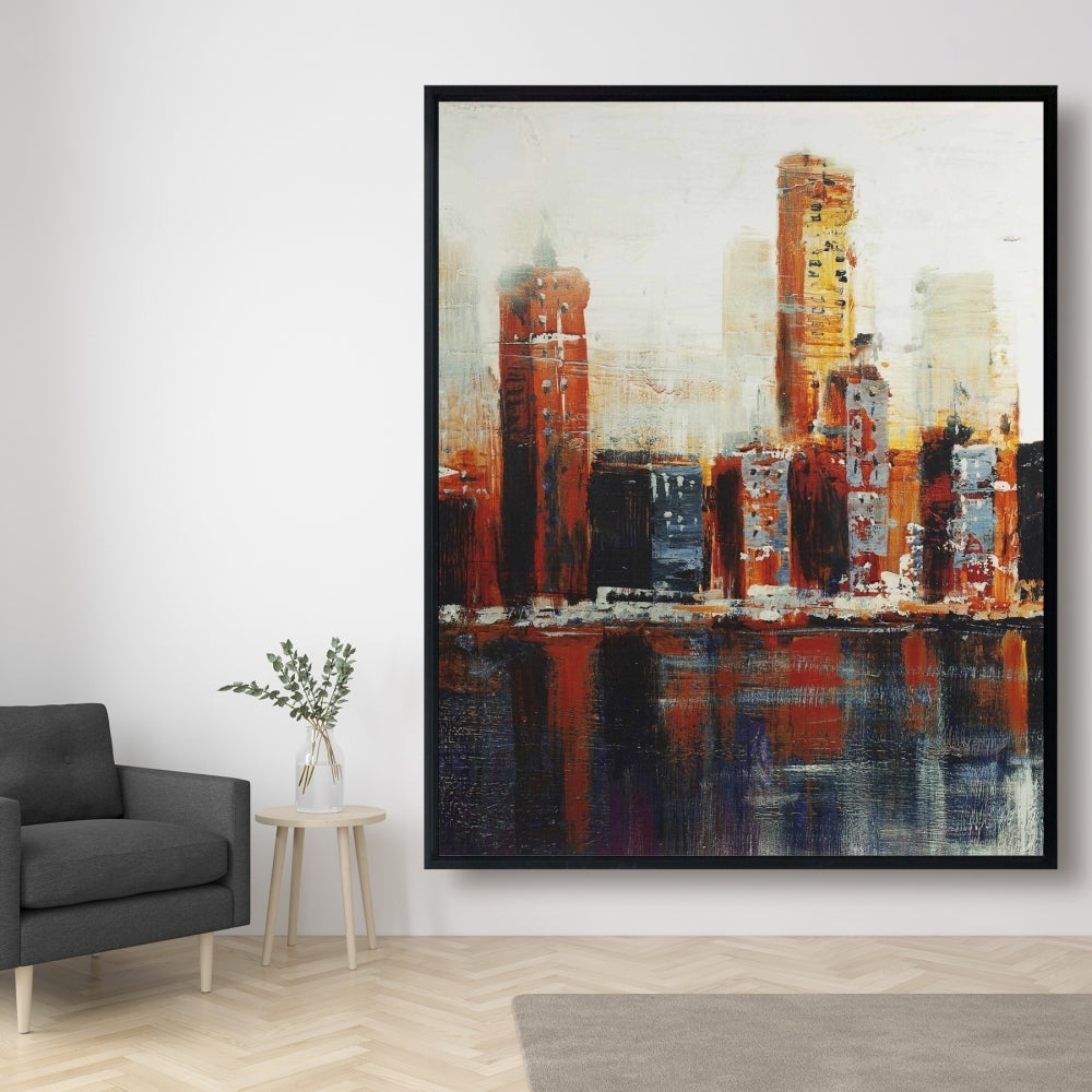 Abstract Red Cityscape | Framed Print On Canvas 48" X 60"