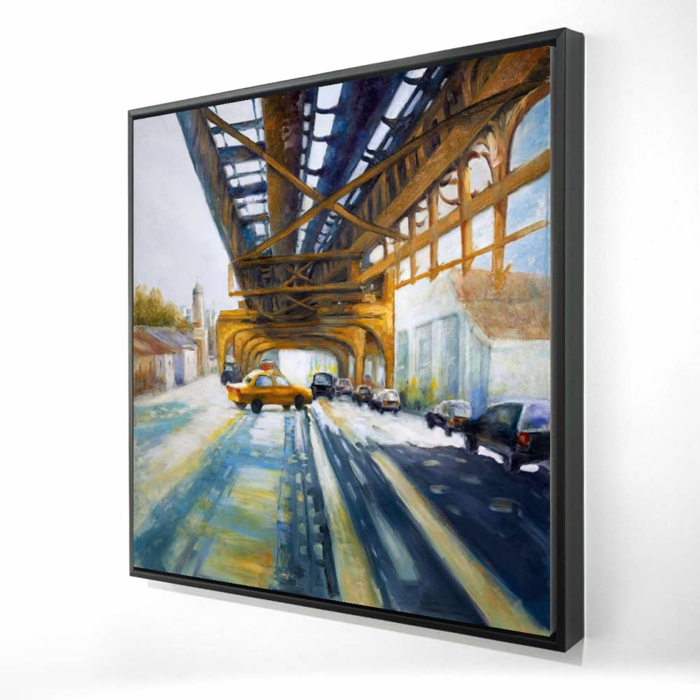 Cars Under the Bridge | Framed Print On Canvas 36" X 36"