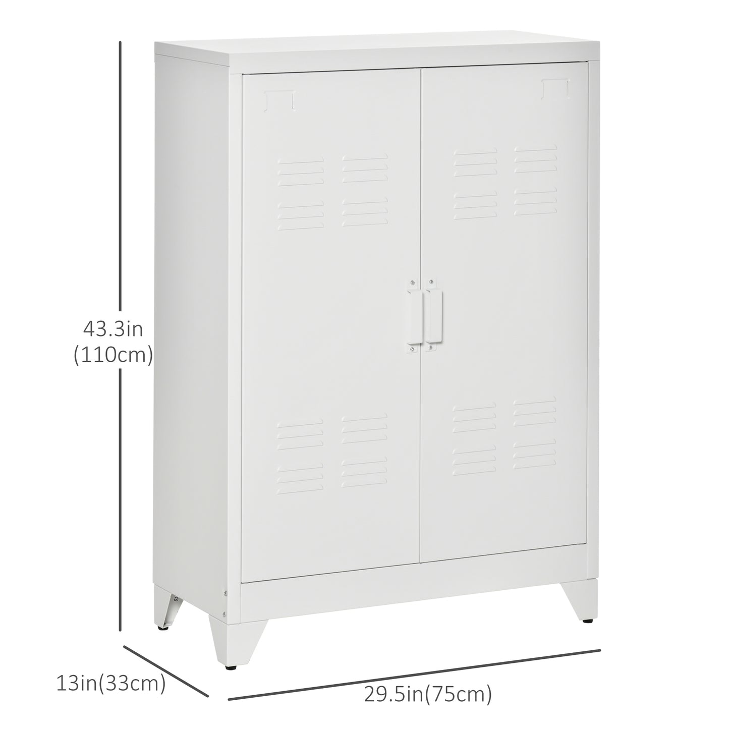 Metal Storage Cabinet, Industrial style with 2 Louvered Doors, Adjustable Shelves for Living Room, White