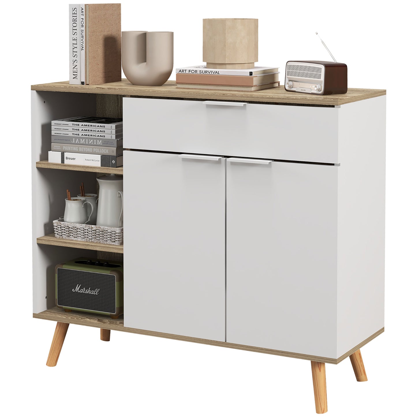 Modern Sideboard Cabinet, Freestanding, with 2 Doors, Drawer and Adjustable Shelves