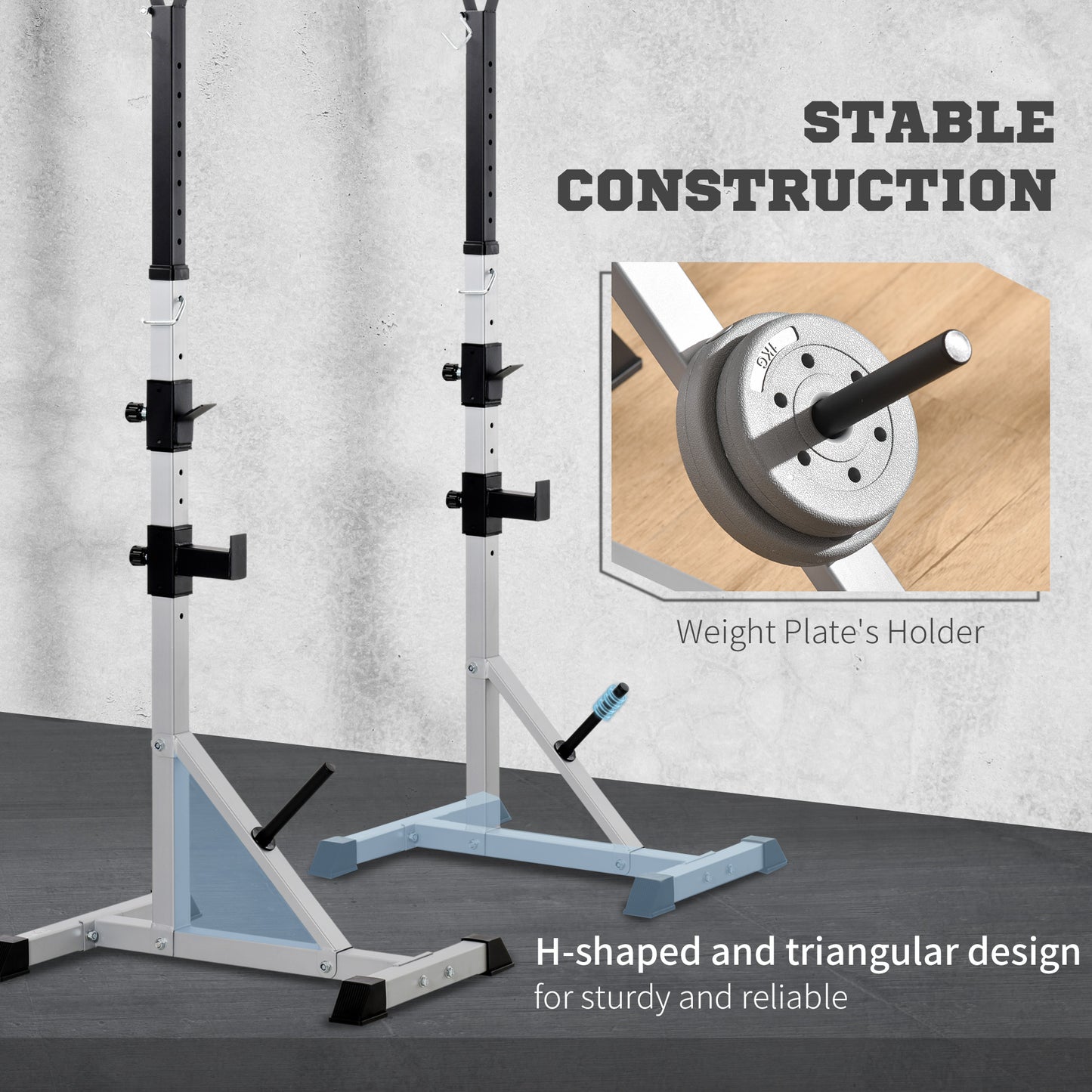 2-Piece Pair Steel Height Adjustable Barbell Squat Rack and Bench Press 23" x 29.7" x 69.3"