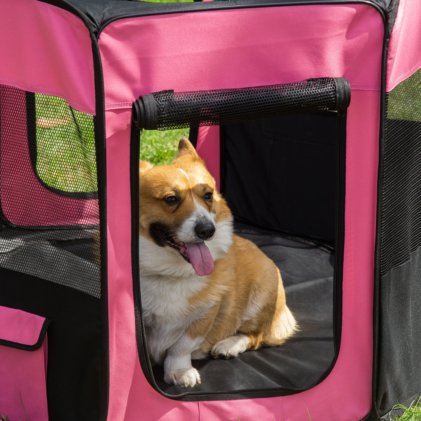 46-inch Pet Playpen Soft Exercise Puppy Dog Pen Portable Crate New Pink Carry Bag Included