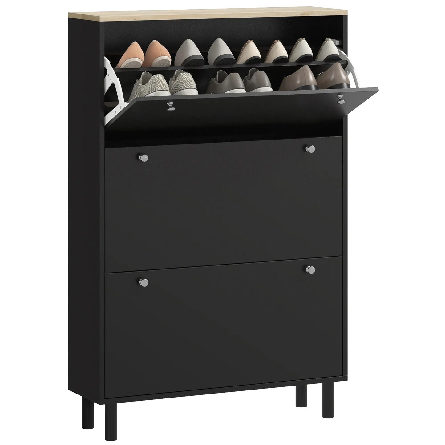 Narrow Shoe Storage with 3 Flip Drawers and Adjustable Shelves for 24 Pairs of Shoes, Black