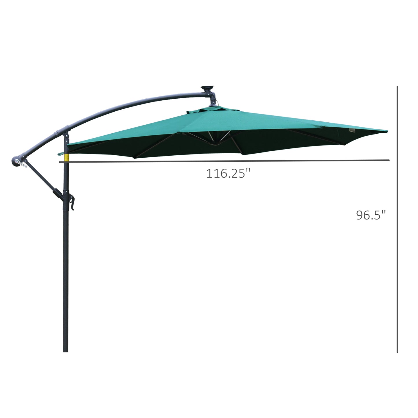 10ft Cantilever Solar Hanging Offset Umbrella Outdoor LED Lights Aluminum Market Banana Parasol Crank w/ Cross Base Garden Sun Shelter Green