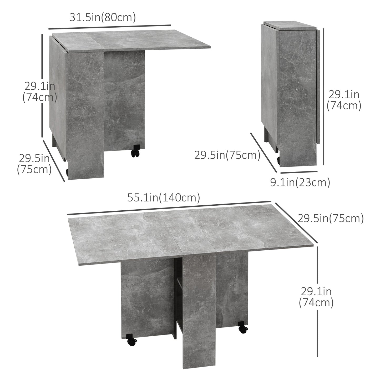 Extendable Dining Table, Drop Leaf with 2-tier Shelves and Rolling Casters