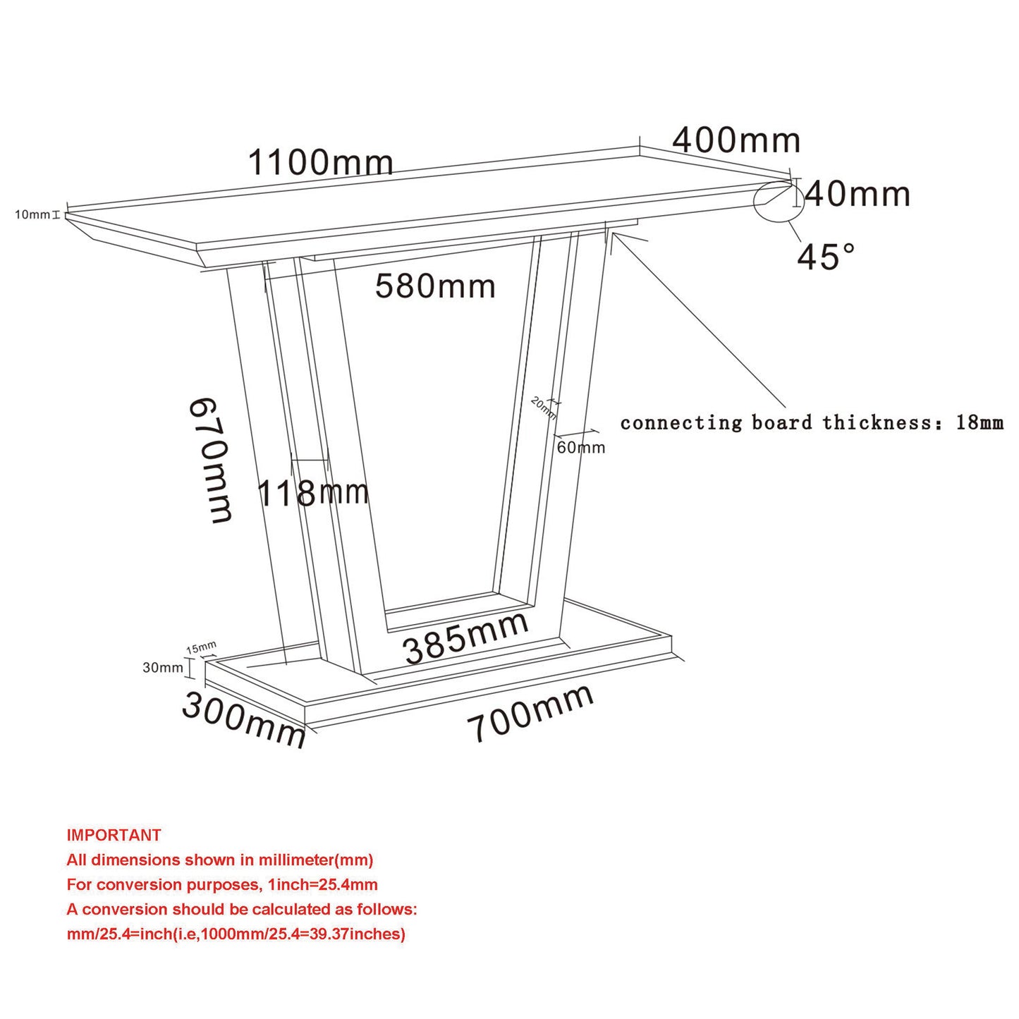 Forna Console Table in Natural and Black