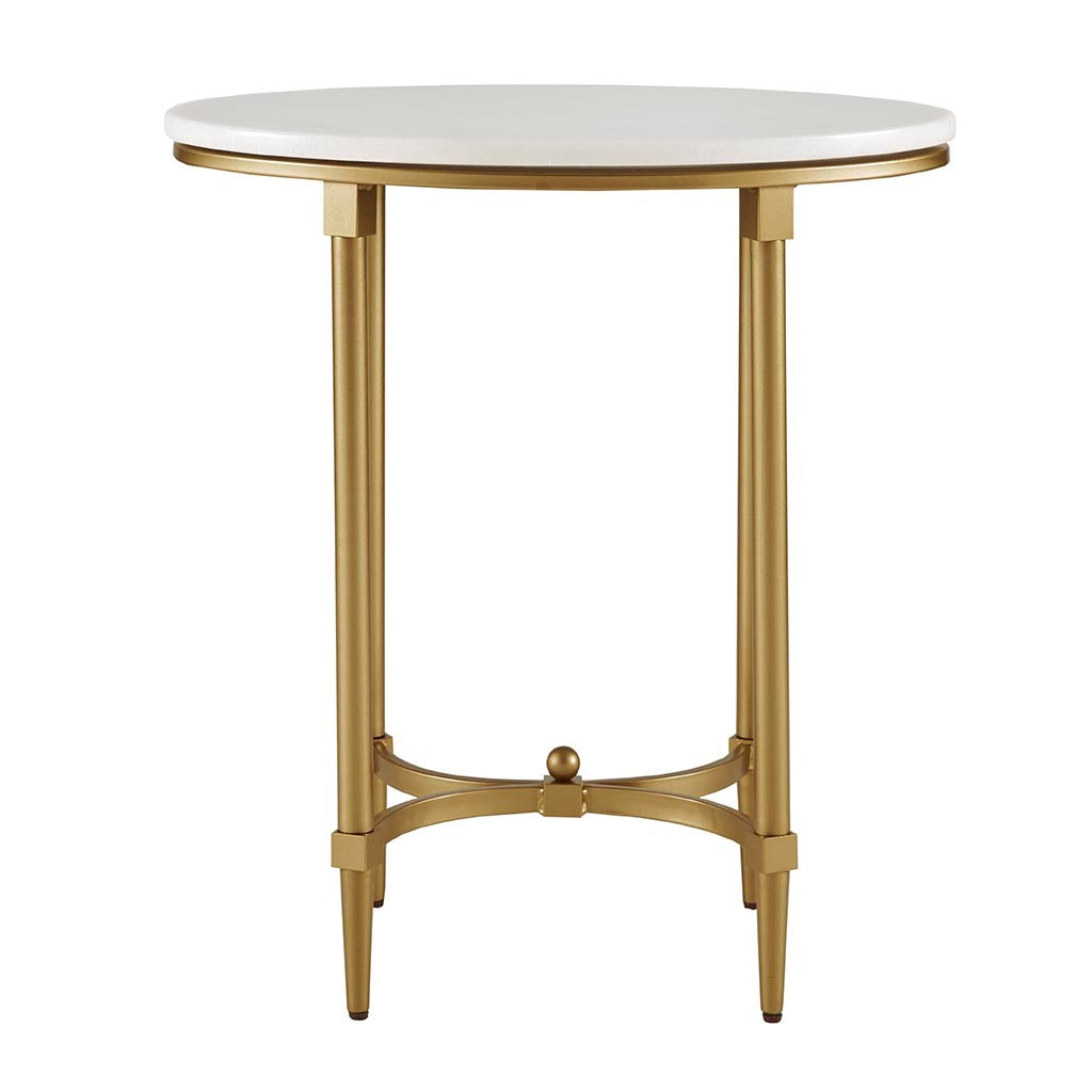 White Marble Tabletop End Table with Gold Base