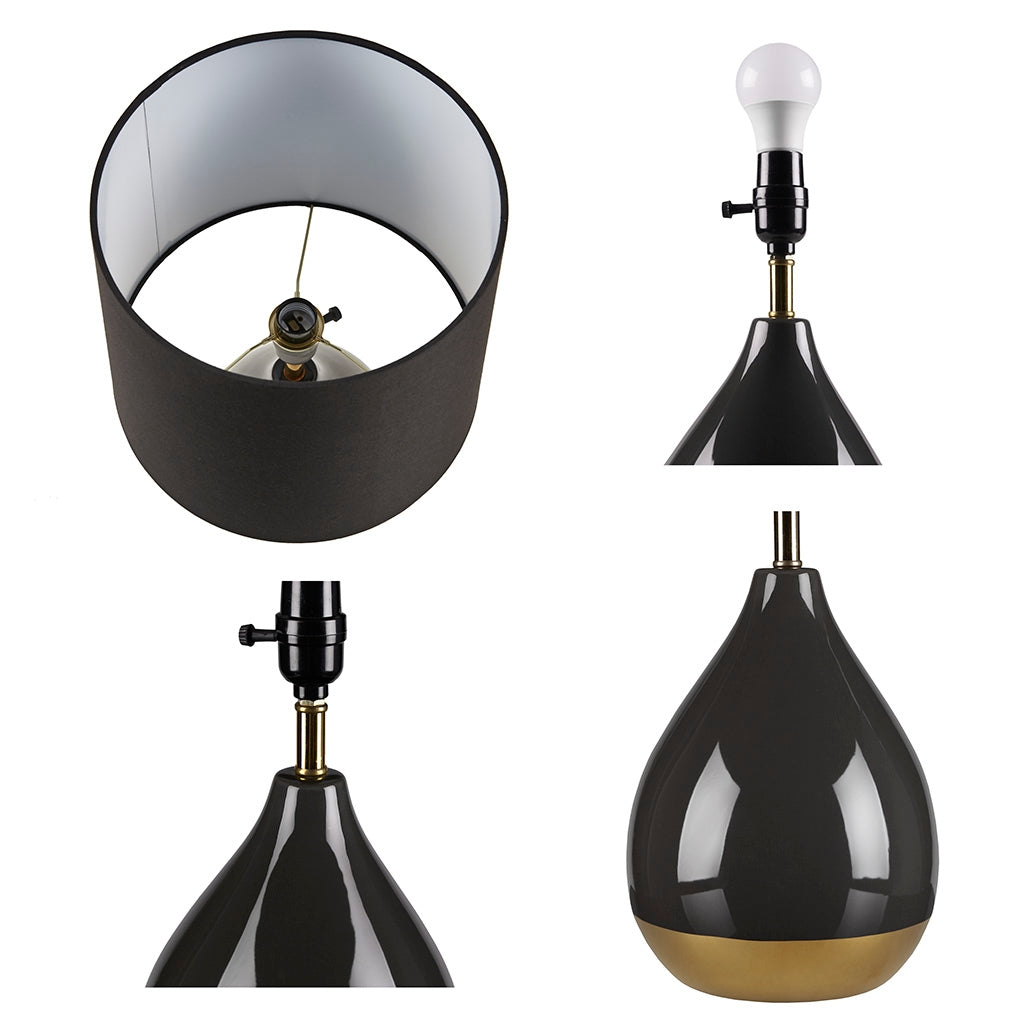 [Set of 2] 2-Tone Ceramic Teardrop Table Lamp, Black