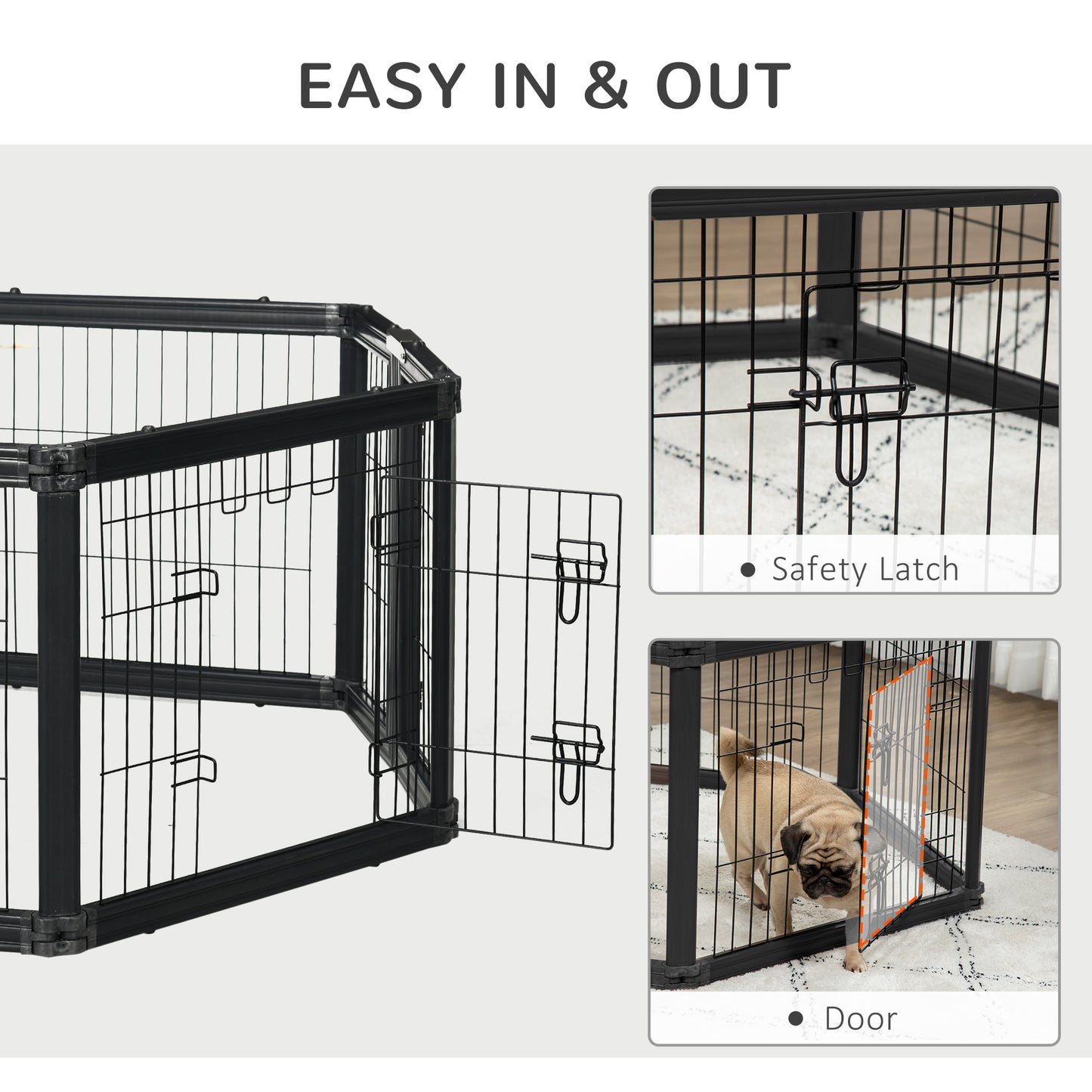 Dog Playpen, 6 Panels 24.5" Heavy Duty Pet Playpen, Foldable Dog Exercise Pen with Door Indoor Outdoor, Black