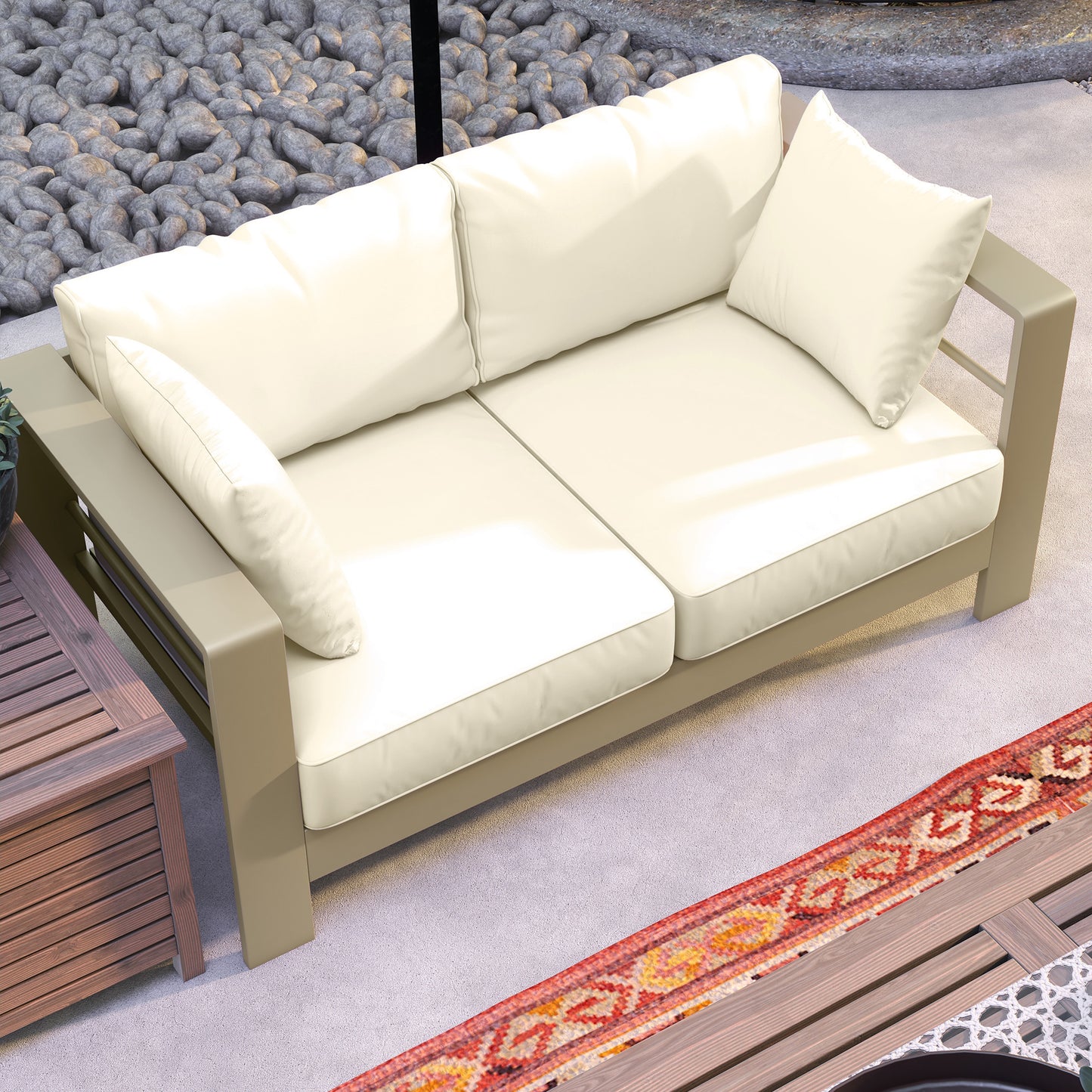 Outsunny Patio Loveseat, Outdoor Seating for 2, Garden Sofa with Cushions, Wide Armrests, 54.3"x27.6"x24.6", Cream White