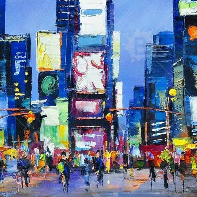 Cityscape in Times Square | Framed Print On Canvas 16" X 48"