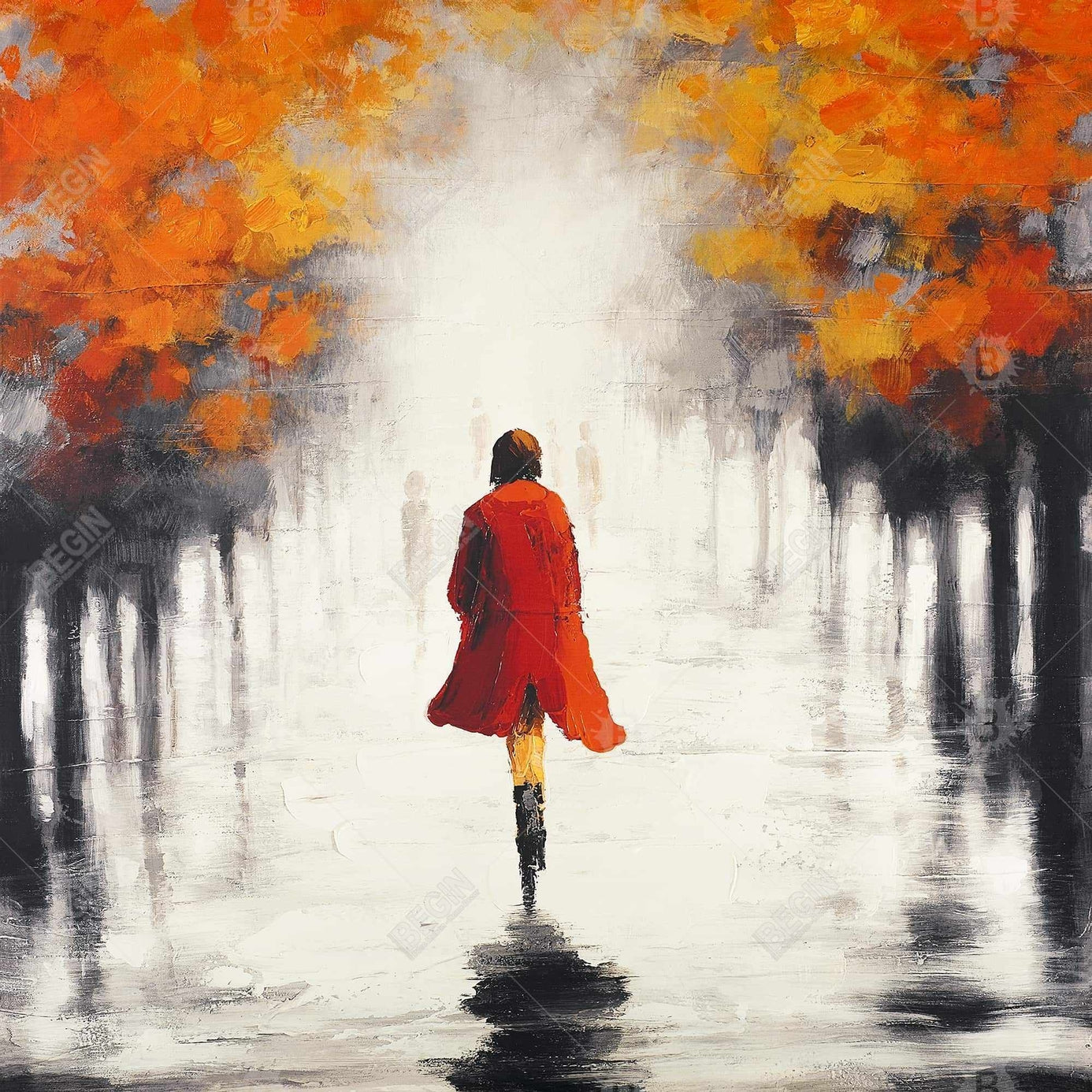 Woman with A Red Coat | Fine Art Print On Canvas 36" X 36"