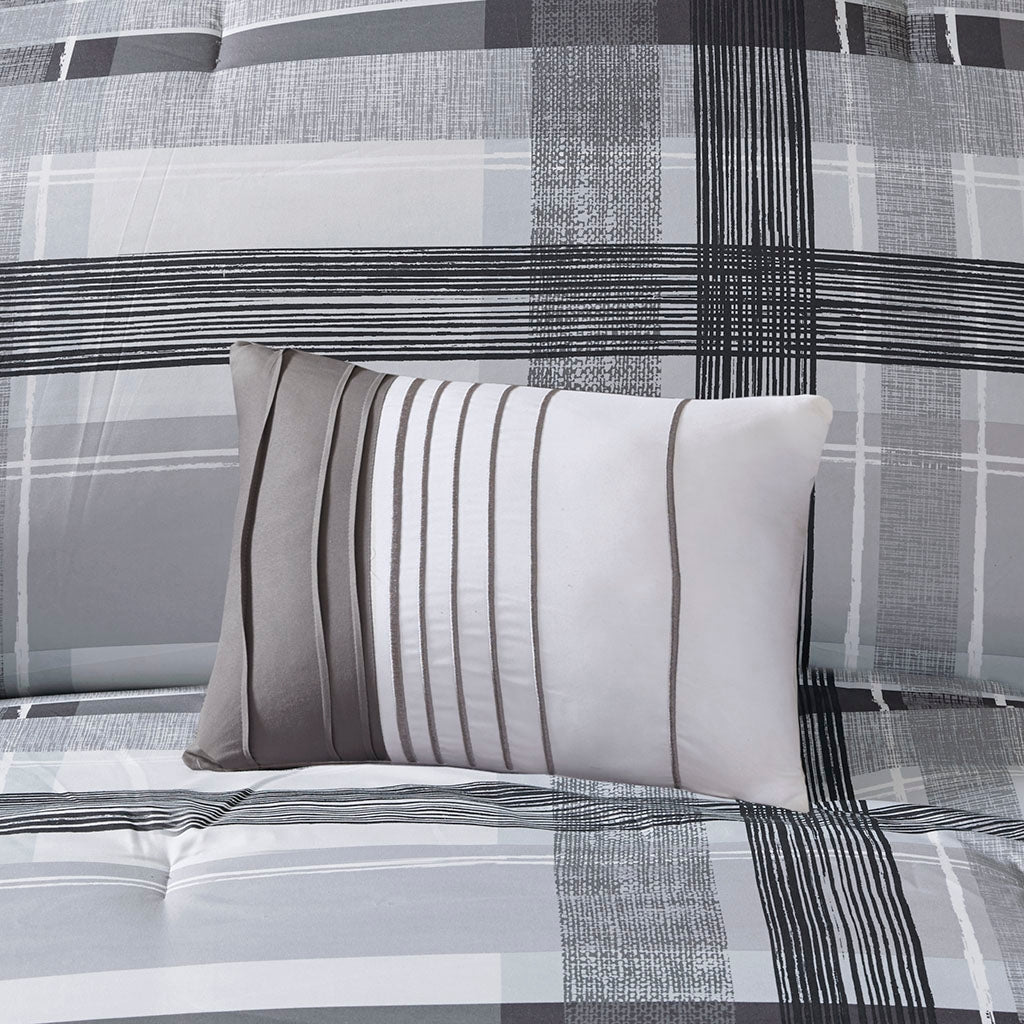 Neutral Plaid Comforter/Coverlet Set, Black FULL/QUEEN