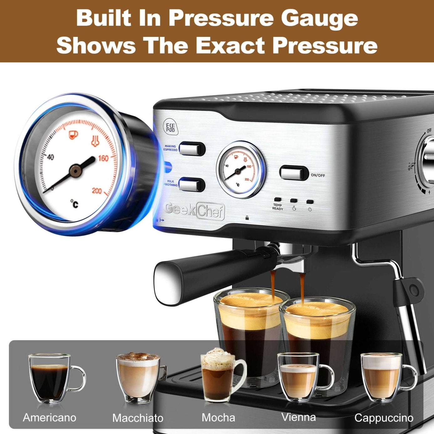 Espresso Machine 20 Bar Pump Pressure Cappuccino Latte Maker