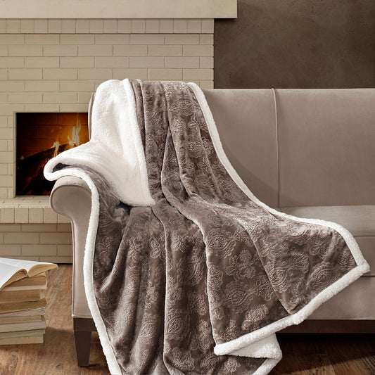 Embossed Pattern Oversize 60x70" Throw Blanket, Tan