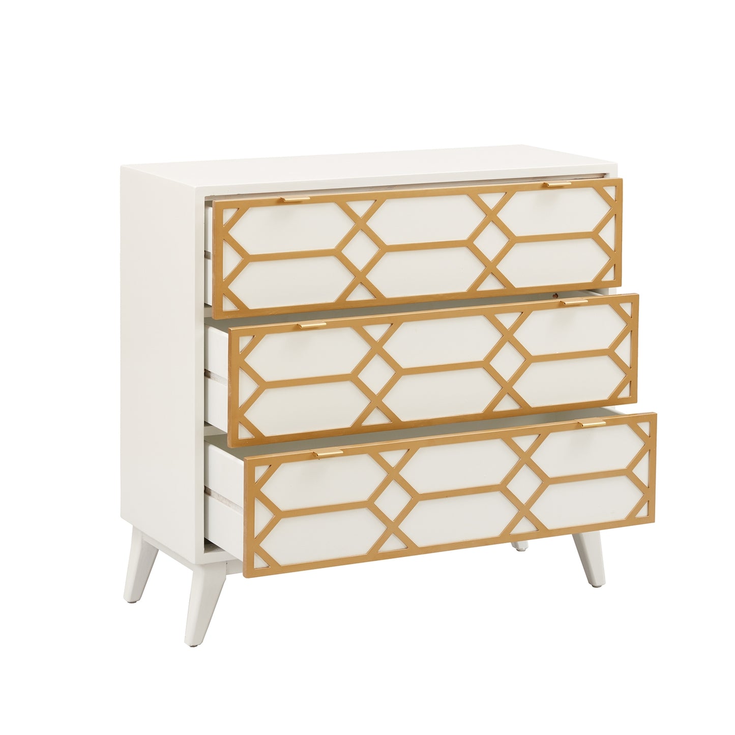 3-Drawer Gold Lattice Accent Chest *