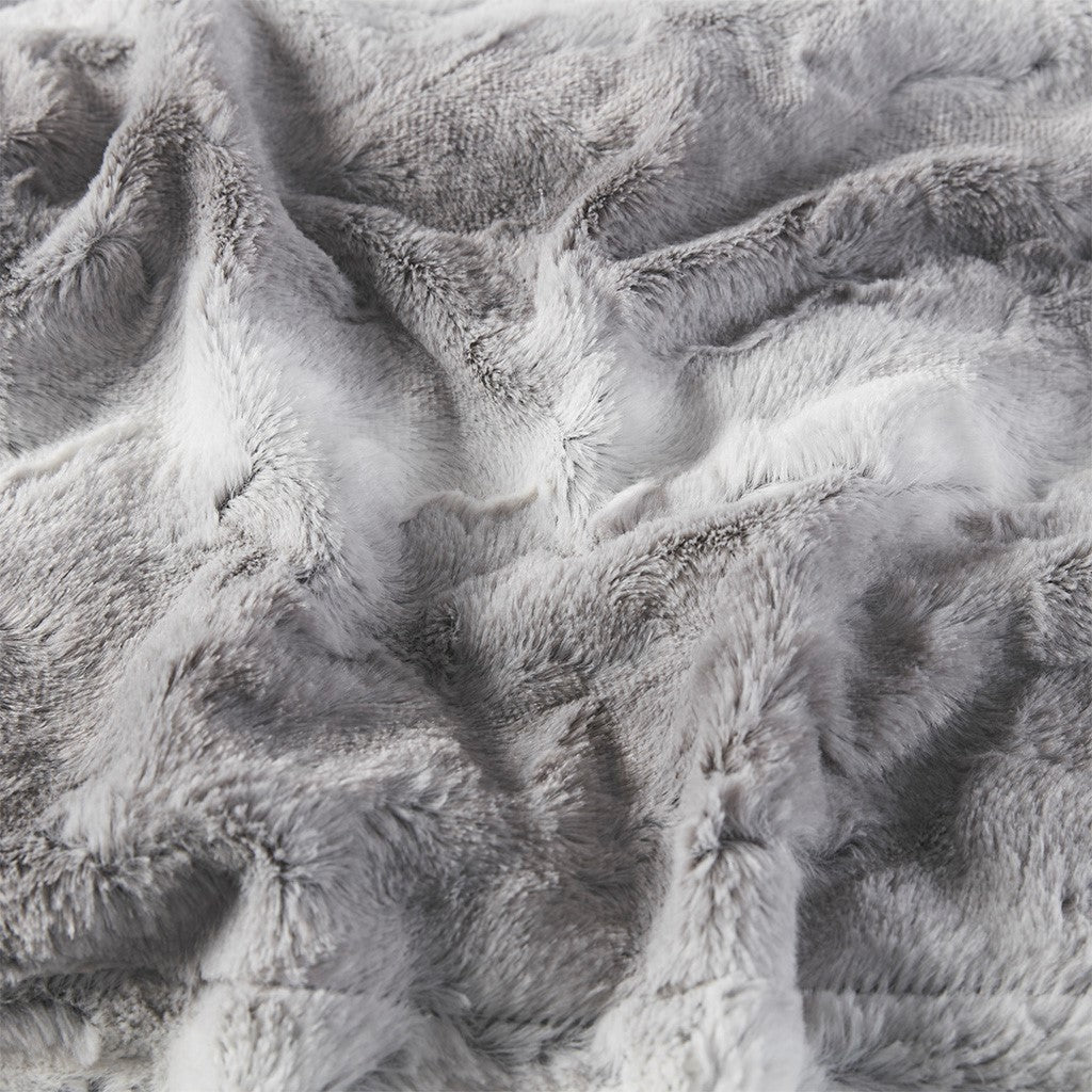 Oversized 60x70" Faux Fur Throw Blanket, Grey