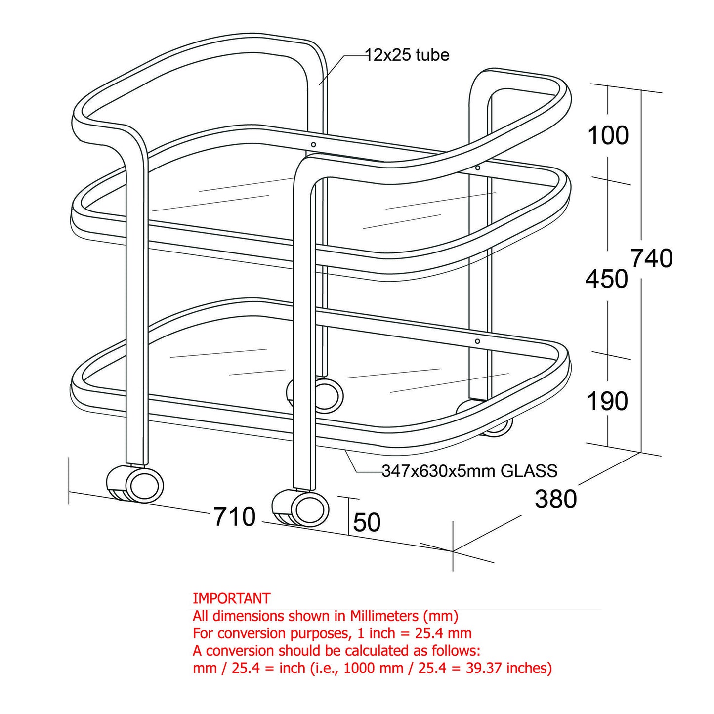 Zedd 2-tier Bar Cart in Chrome