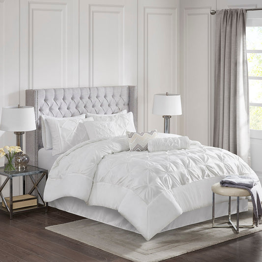 Silky Tufted 7-Piece Comforter Set, White