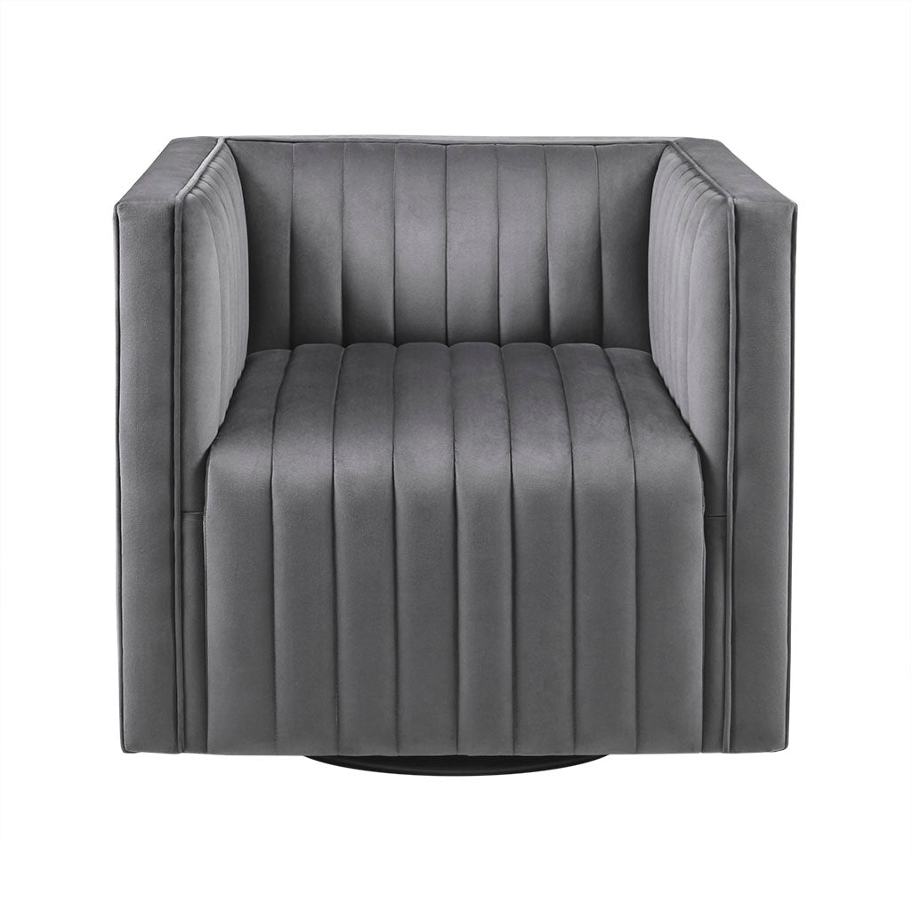 Velvet French Piping Swivel Accent Chair, Grey *