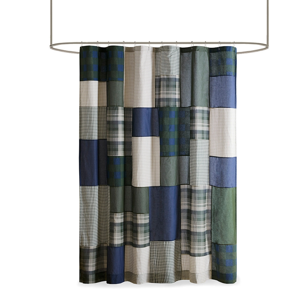 Cabin Plaid Cotton Shower Curtain, Green