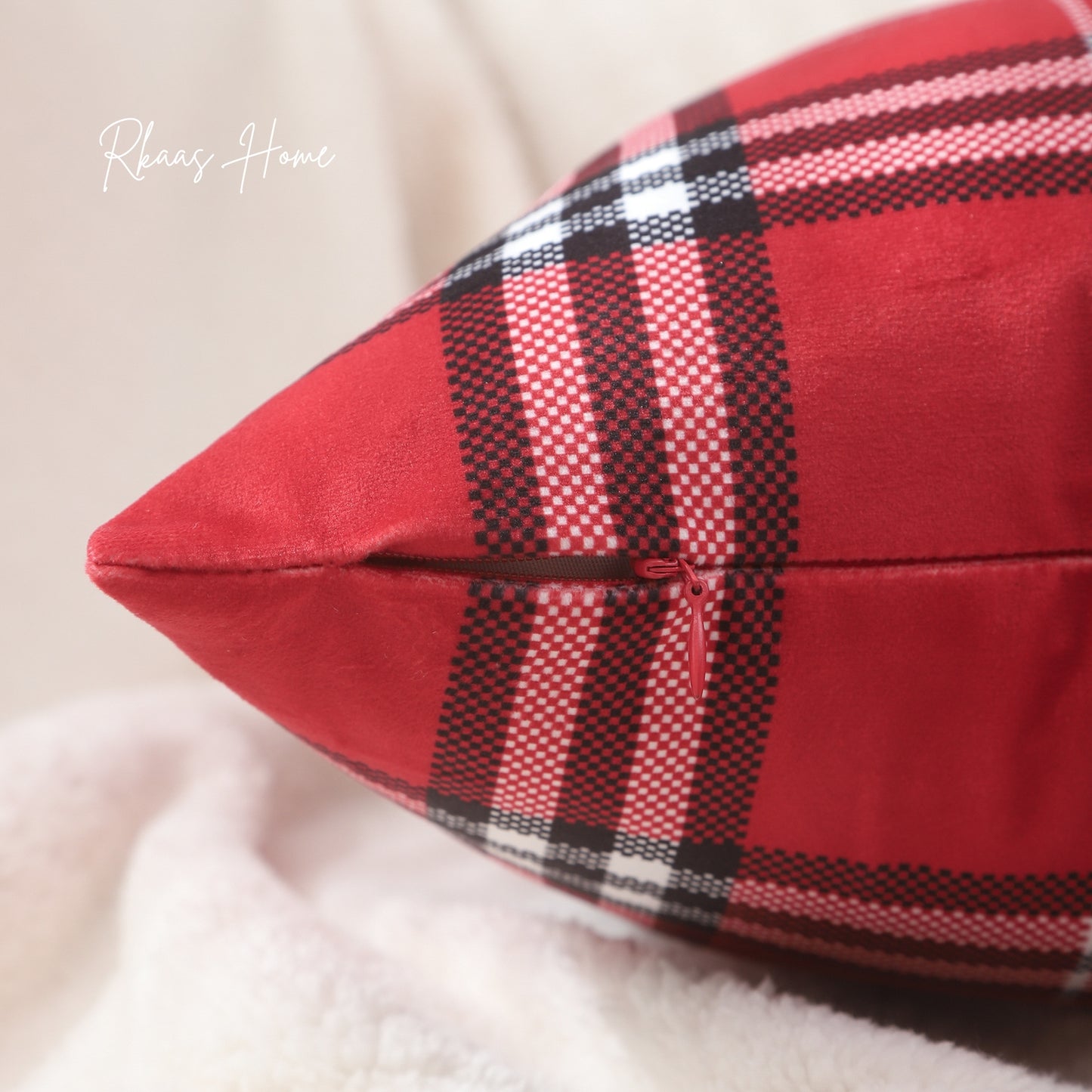 Dutch Velvet Tartan Check Cushion Cover 45cm X 45cm 18x18 Inches