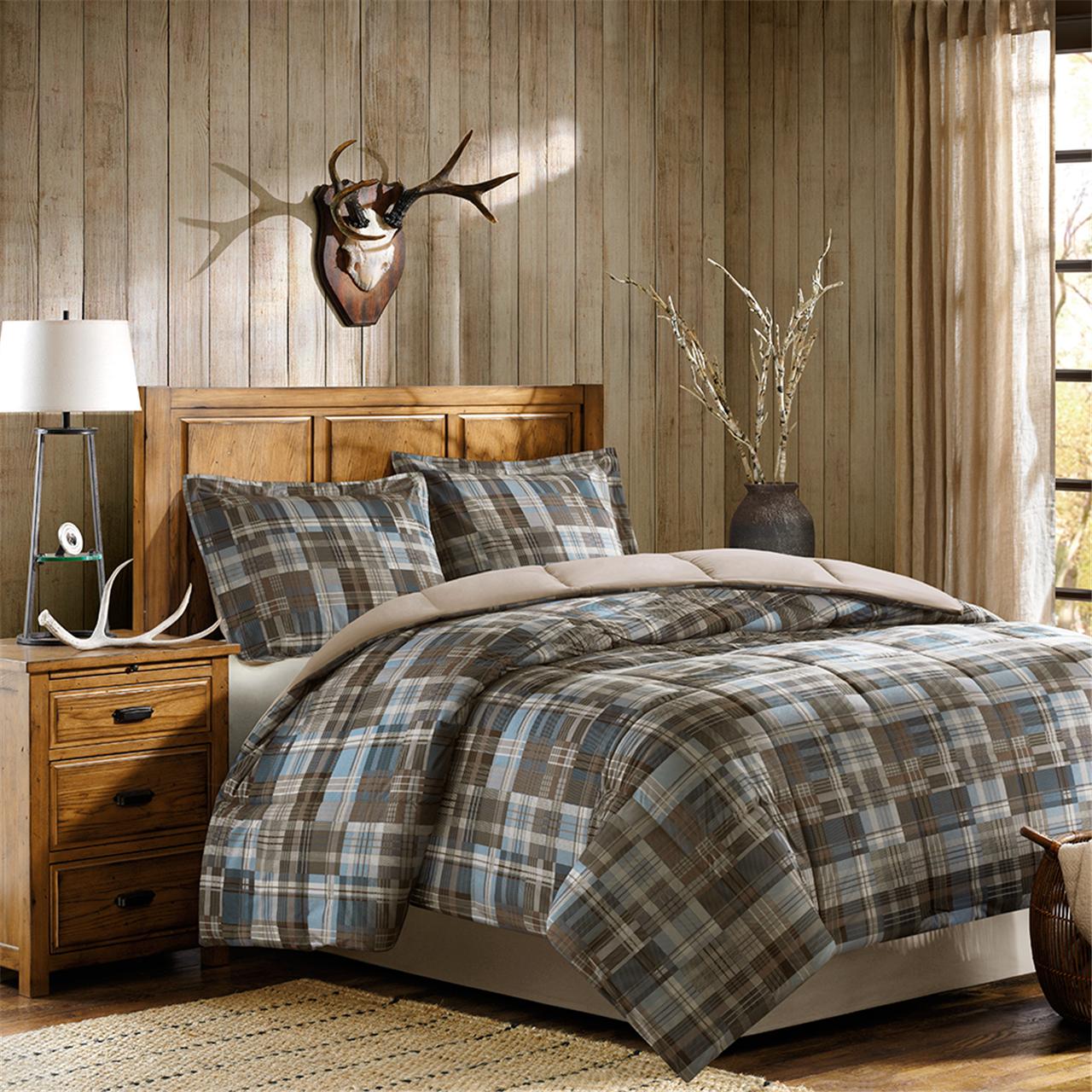 Plaid Soft Spun Comforter Mini Set, Noho Brown FULL/QUEEN