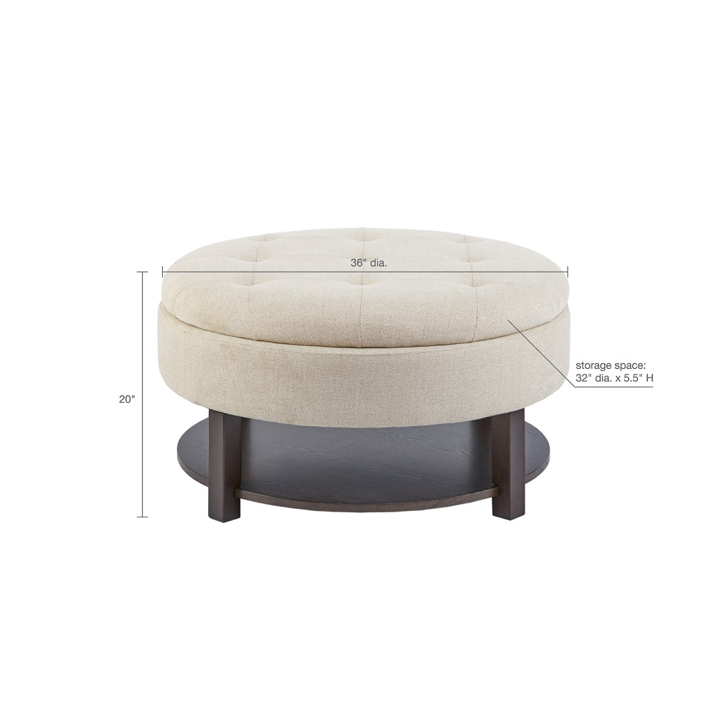 Morrocco Round Storage Ottoman, Cream