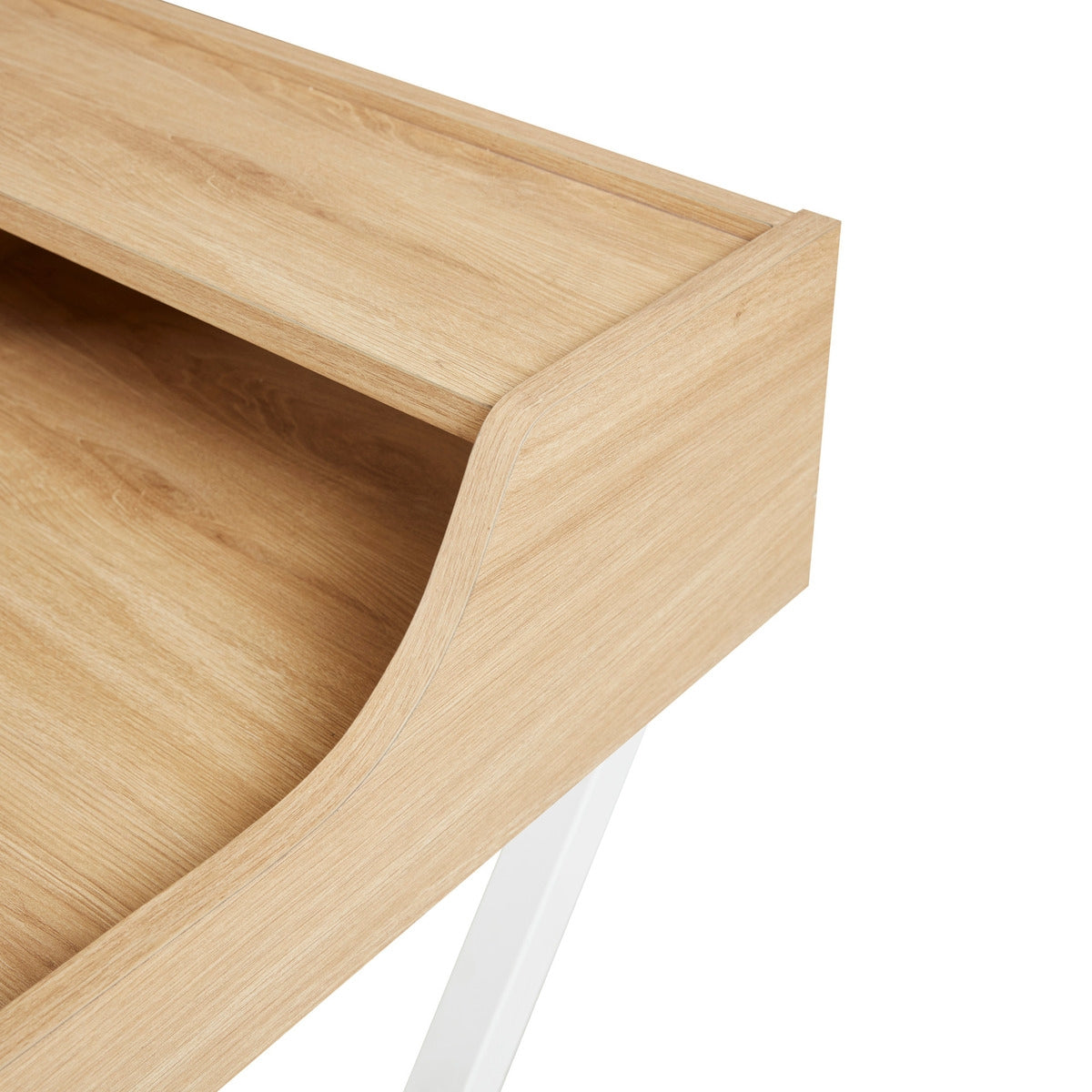 Computer Writing Desk with Cubic Storage, Natural/White