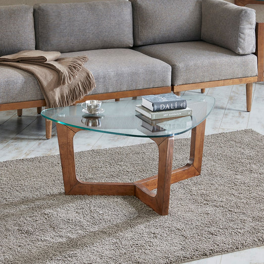 Triangle Glass Tabletop Mid-Century Coffee Table