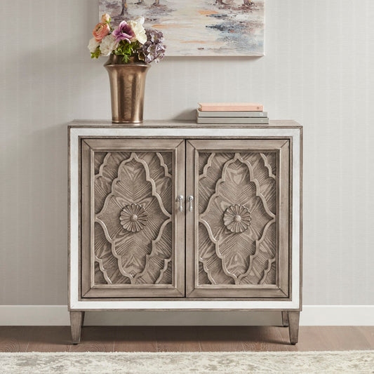 Hand-Carved Wood Reclaimed Finish Accent Chest