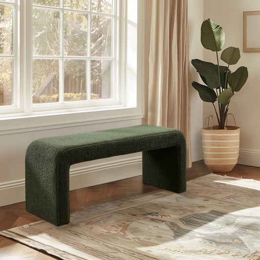 52"W Modern Boucle Waterfall Bench, Green