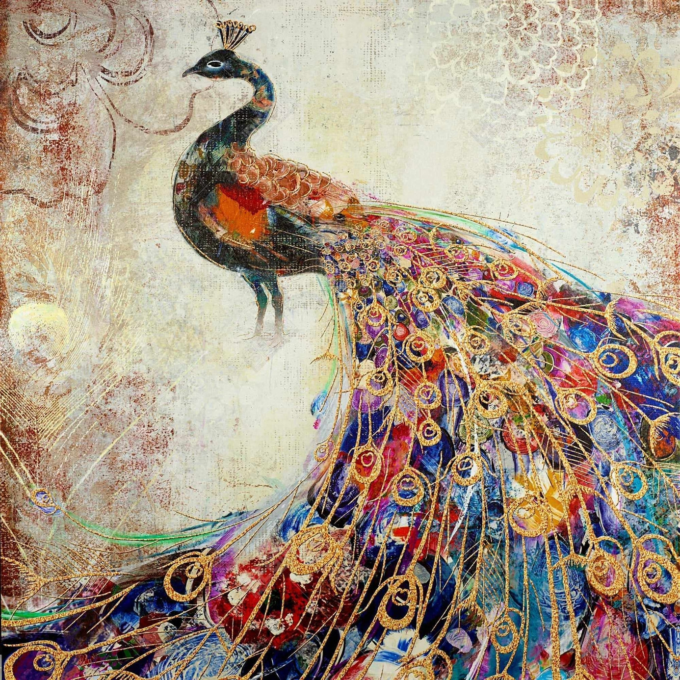 Majestic Peacock | Framed Print On Canvas 24" X 24"