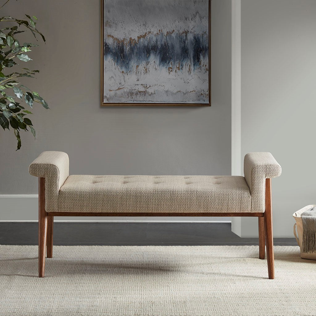 Walnut Wood Accent Bench with Key Arms